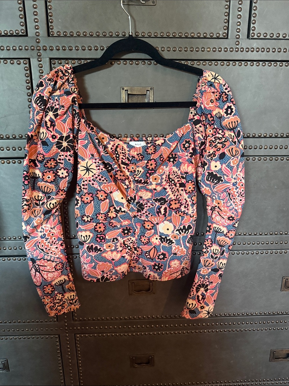 A.L.C. Crisp Floral Scoop-Neck Puff-Sleeve Blouse